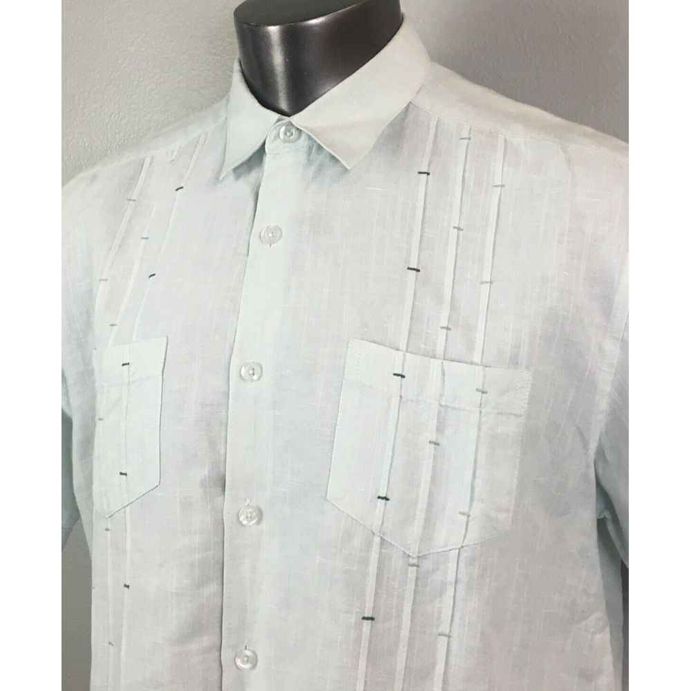Mens Cubavera Light Blue Button Front‎ Short Sleeve Shirt Size L Linen Blend - Picture 3 of 5
